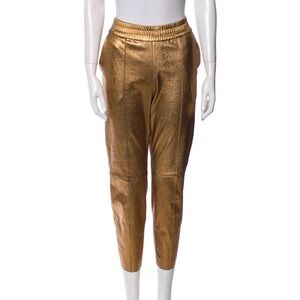 SPRWMN Gold Leather Pants Metallic Jogger Elastic Waist Pockets S
